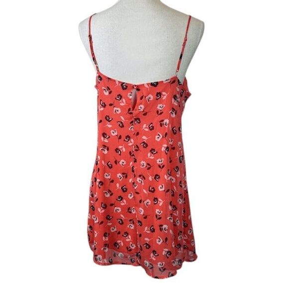 Mi Ami Coral Floral Sundress Chiffon Sheer Overlay Lined Strappy Size Medium - Picture 3 of 11